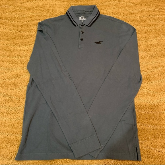 Hollister Men’s Advanced Stretch Medium Dark Green Long Sleeve Polo Shirt NWOT - Picture 1 of 10
